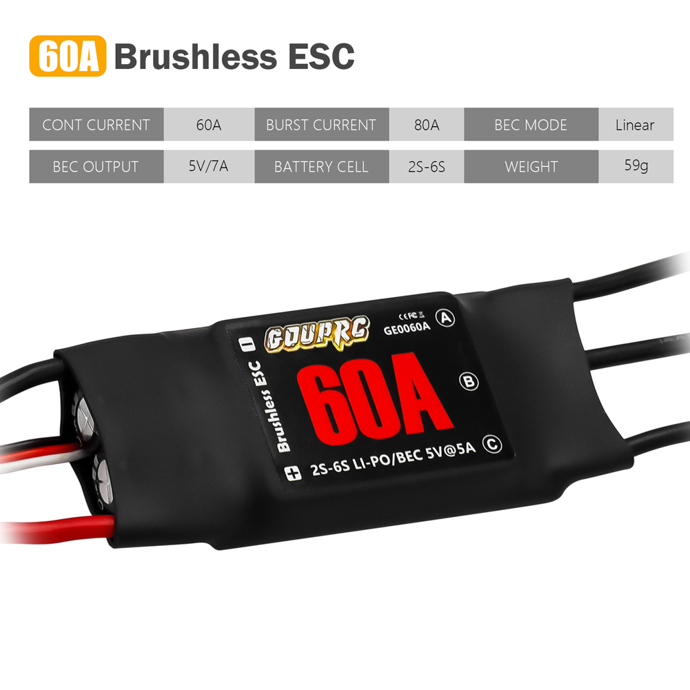 60A ブラシレス ESC 2-6S 電動スピードコントロー - Rc Helicopter Electric のレビューと価格